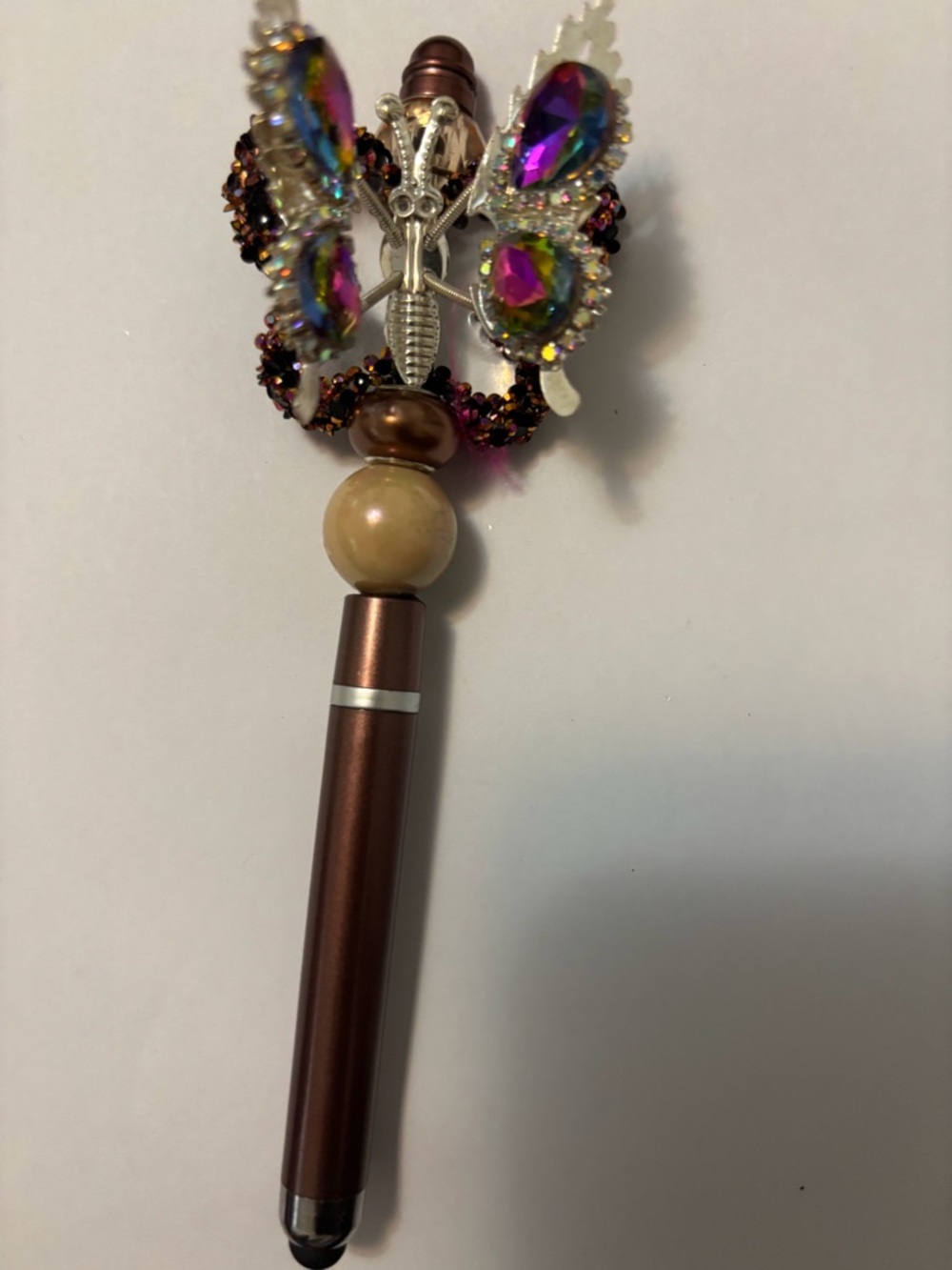Iridescent Butterfly Bead Stylus Pen - Bronze & Multi